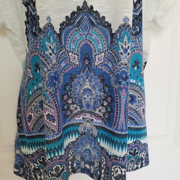 CACHE kimono top dolman sleeves blue Paisley on white size 2X - Picture 6 of 10